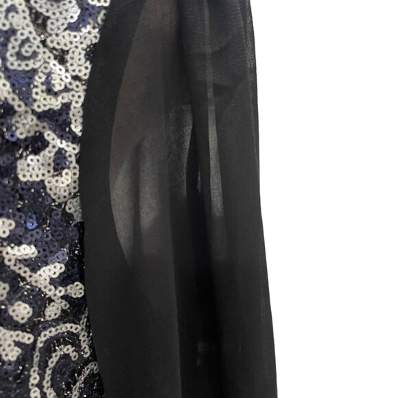 M&Co Black & Silver Sequin Sheer Back Top 12 Evening Party Glam Holiday Cocktail - Picture 8 of 11